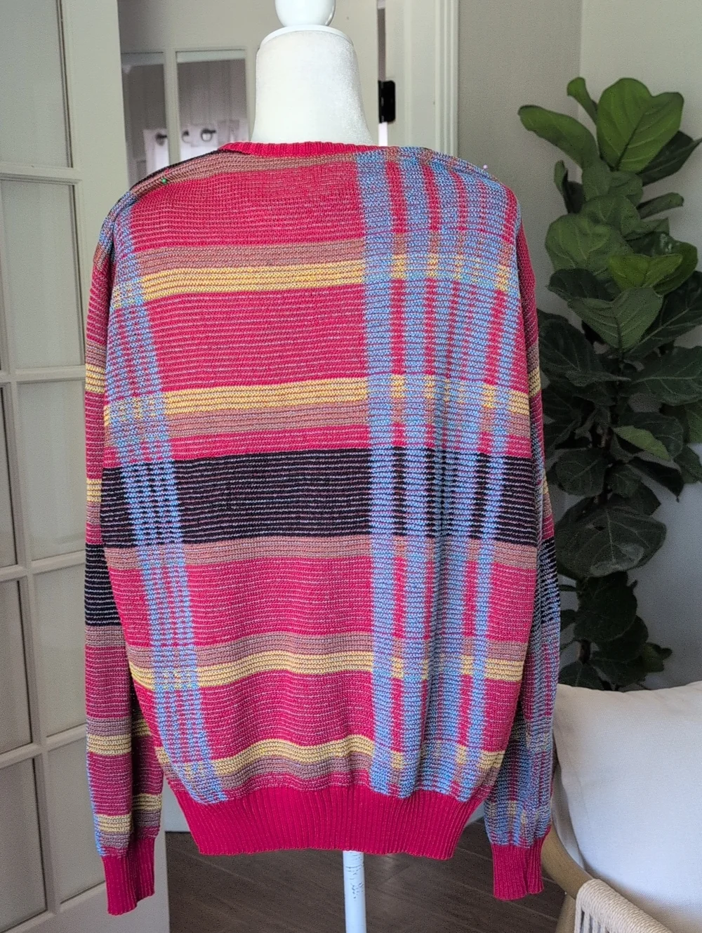 Vintage 90's Derby Men's Multicolor Stripe Plaid Knit Sweater Large